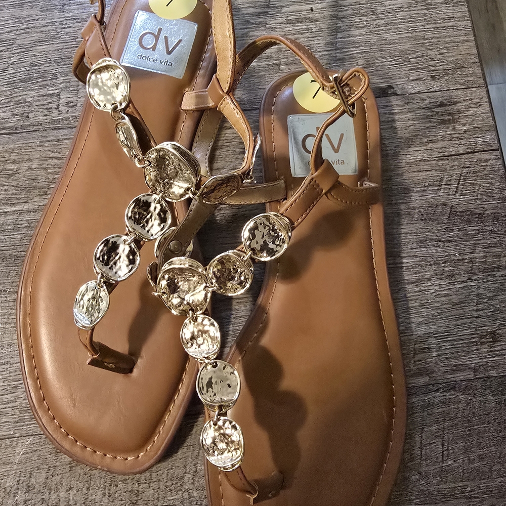 DV by Dolce Vita Brown Sandals with Gold Accents